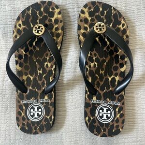 Tory Burch Leopard Print Sandals with Black Straps